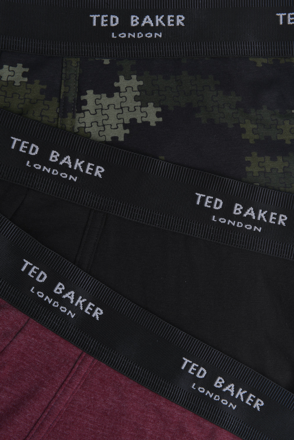 Ted Baker 3 Pack Cotton Stretch Fashion Trunks - Royal, Black, Jigsaw Camo