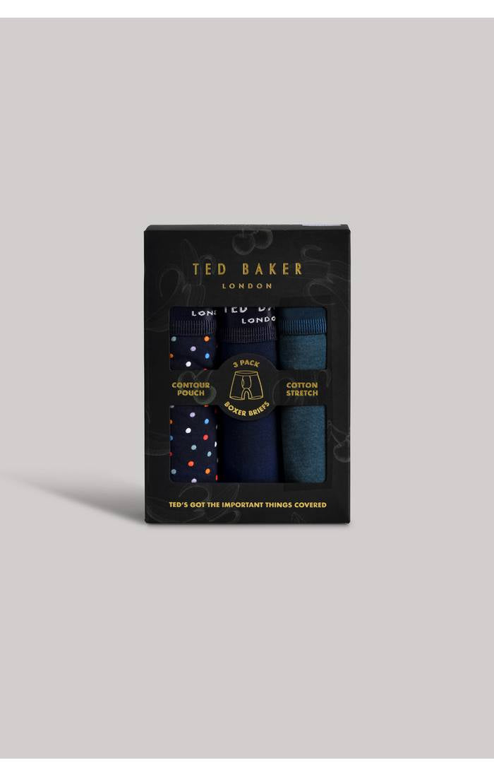 Ted Baker 3 Pack Cotton Stretch Boxer Briefs - Navy / Dotted Print