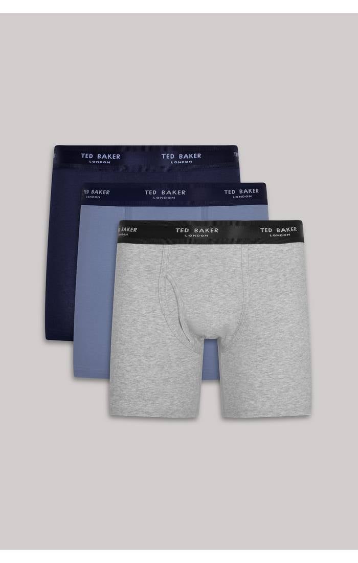 Ted Baker 3 Pack Cotton Stretch Plain Boxer Briefs - Grey / Navy / Blue