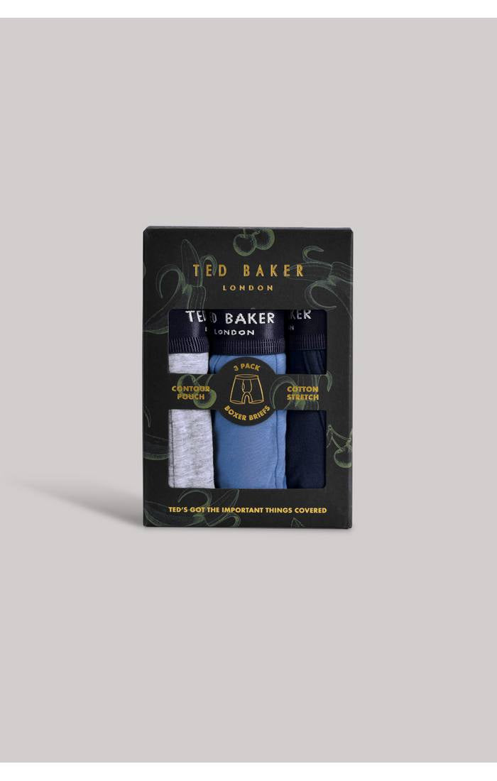 Ted Baker 3 Pack Cotton Stretch Plain Boxer Briefs - Grey / Navy / Blue