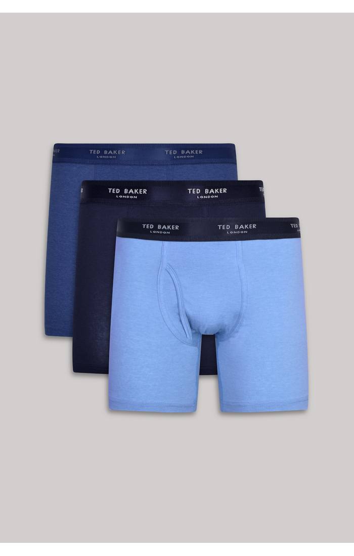 Ted Baker 3 Pack Cotton Stretch Solid Boxer Briefs - Navy / Blue / Cobalt