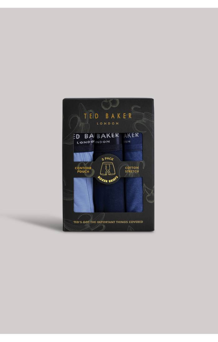Ted Baker 3 Pack Cotton Stretch Solid Boxer Briefs - Navy / Blue / Cobalt