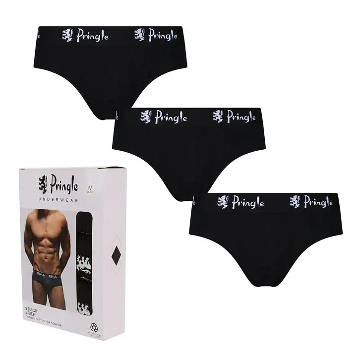 Pringle 3 Pack Cotton Stretch Men's Hip Briefs - Black | Trunks and Boxers