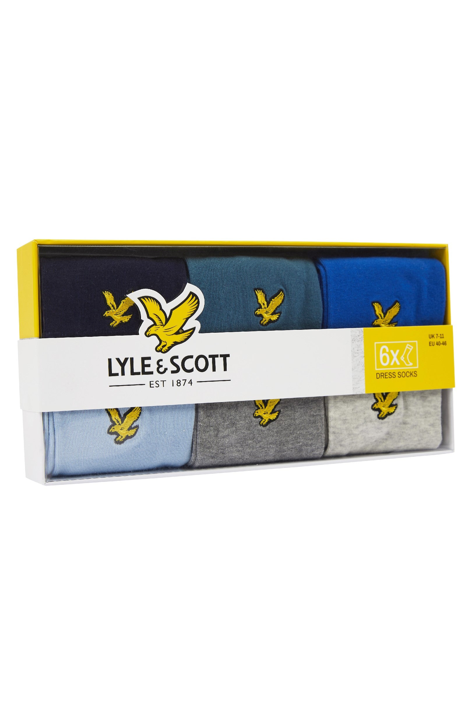 Lyle & Scott - 6Pack Gift Pc Socks - Peacoat/Teal/Blue/Chambray/Grey/Light Grey