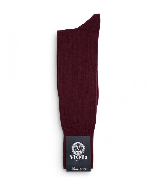 Viyella Mens Wool Short Ribbed Sock - Mulberry
