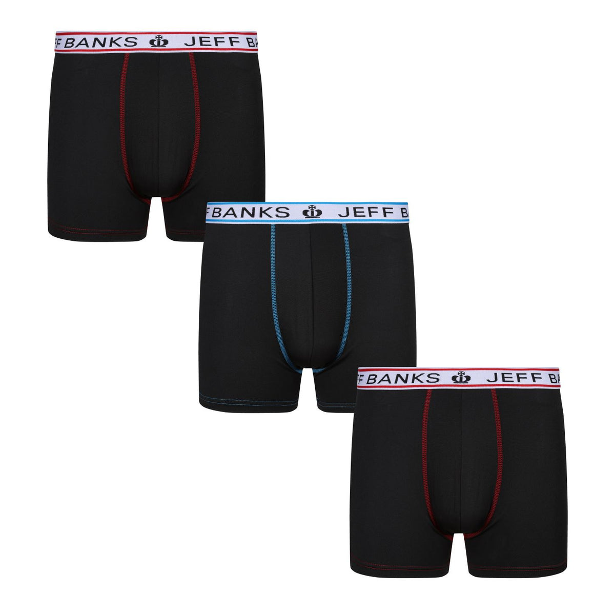 Jeff Banks Men's 3 Pack Sports Underwear All Black Trunks and Boxers