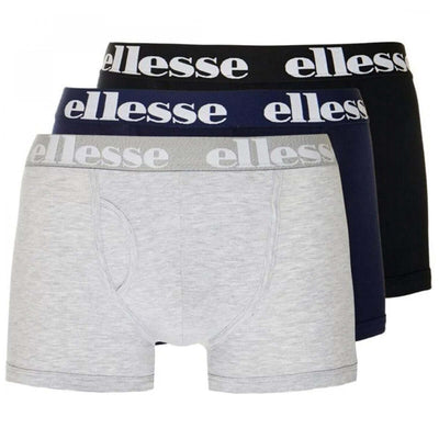 Ellesse Men's Hali 3 Pack Cotton Stretch Trunks – Black, Grey & Navy