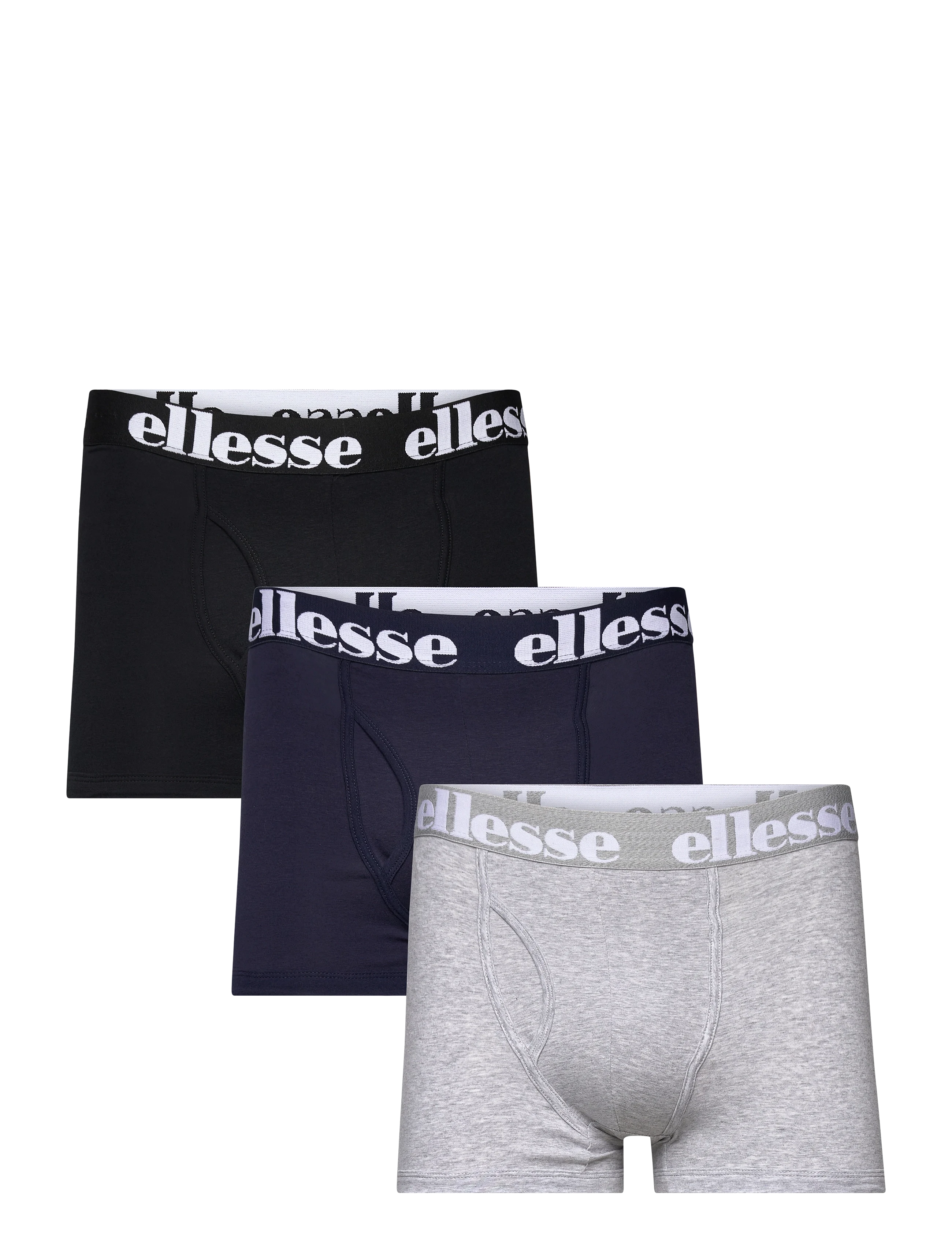 Ellesse Men's Hali 3 Pack Cotton Stretch Trunks – Black, Grey & Navy