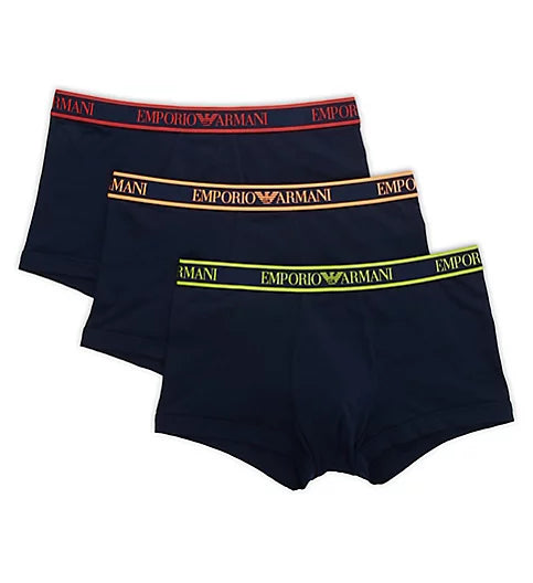 Emporio Armani 3 Pack Trunks Stretch Cotton Blue Marine
