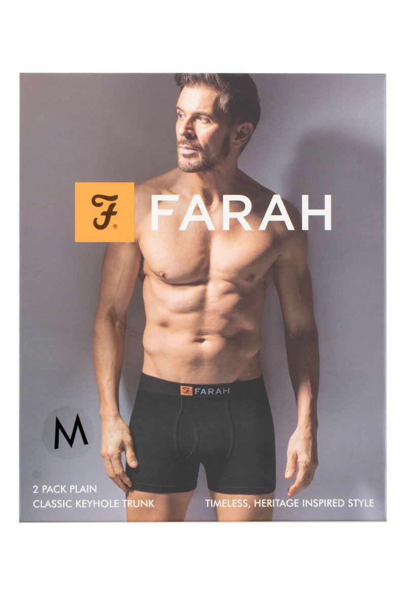 Farah Mens 2 Pack Cotton Plain Keyhole Trunks - Boxer Shorts