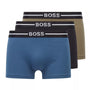 Hugo Boss Stretch Cotton Trunks, Pack of 3 - With Logo Waistbands  Blue/Olive/Black -974