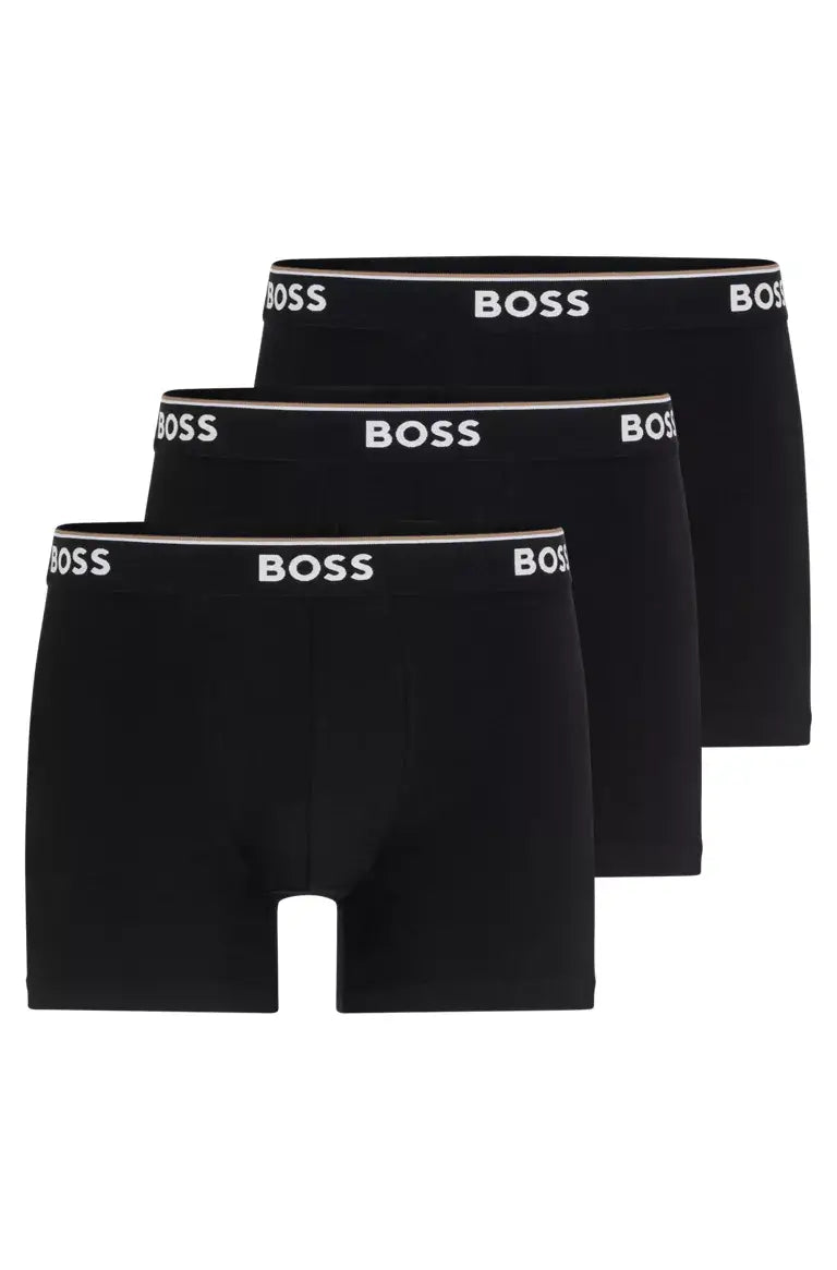 Boss - 3 Pack of Stretch Cotton Boxer Briefs Logo Waistbands - Black