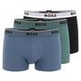 Boss 3 Pack of Stretch-Cotton Trunks with Logo Waistbands - Blue/Green/Black