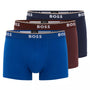 Boss - 3 Pack Stretch Cotton Trunks with Logo Waistbands - Navy/Brown/Blue