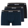 Boss 3 Pack of Stretch-Cotton Trunks with Logo Waistbands -Black/Blue - 974