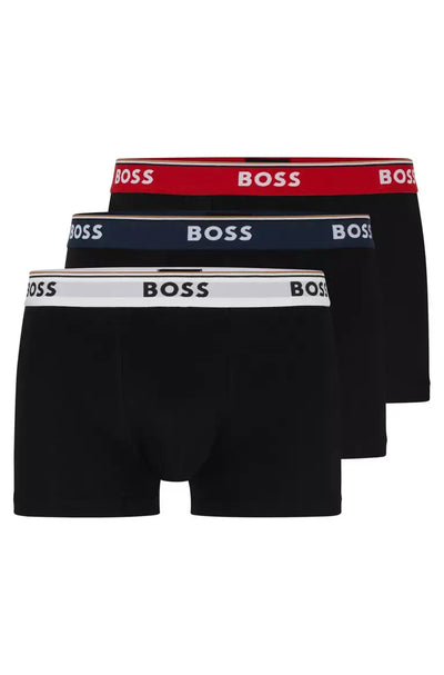 BOSS 3 Pack of Stretch-Cotton Trunks with Logo Waistbands -Black / White / Red