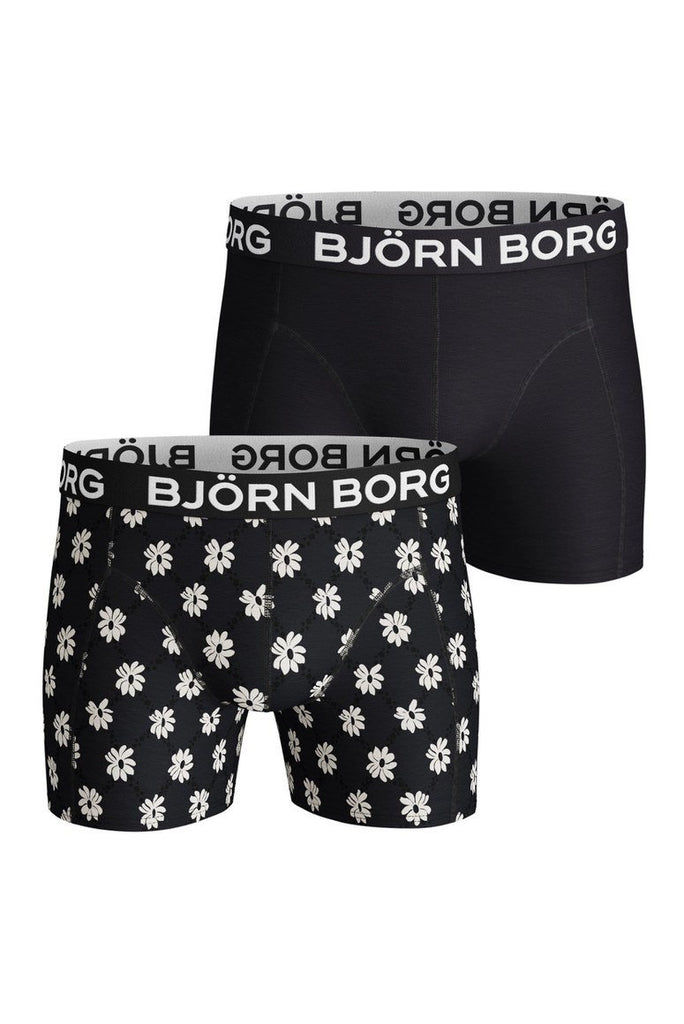 Björn Borg Men's 2 Pack Boxers - Flower Grid (Black, Flower Black) Trunks and Boxers