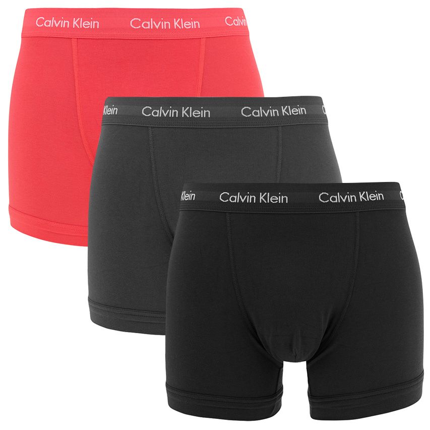 Calvin Klein 3 Pack Men’s Trunks – BLACK/ CORAL LIP/ PHANTOM – Cotton Stretc