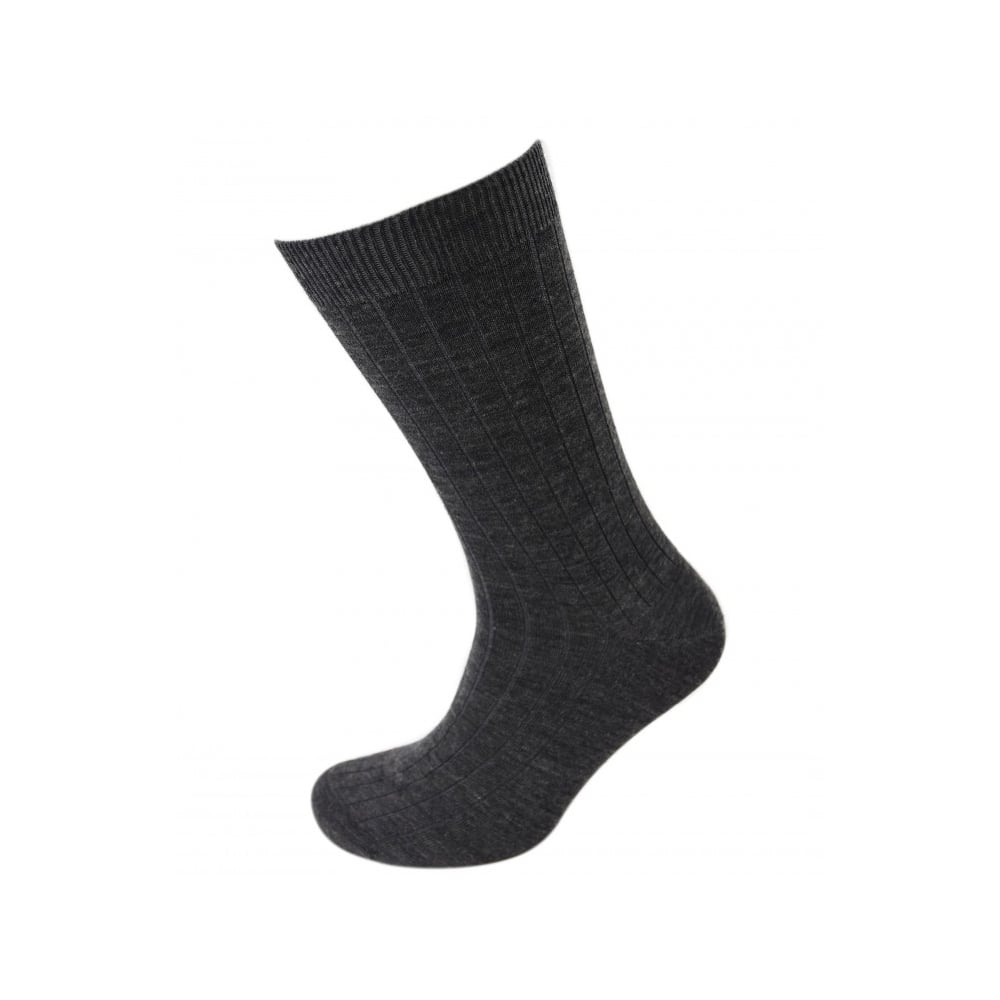 Viyella Mens Wool Short Ribbed Sock - Mid Grey