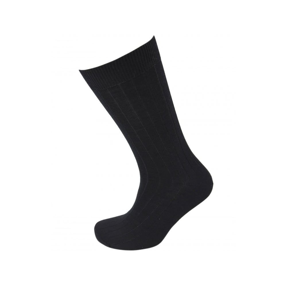 Viyella Mens Wool Short Ribbed Sock – Black