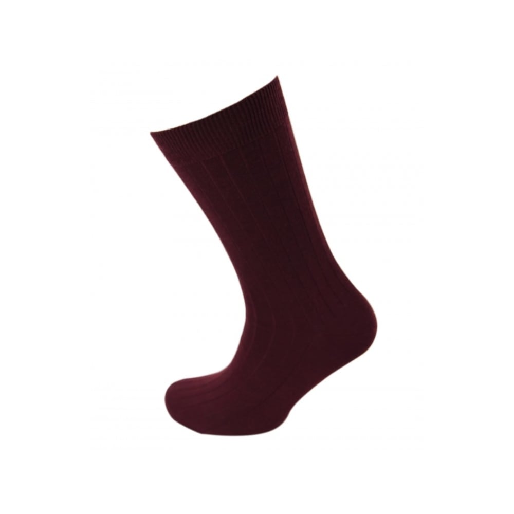 Viyella Mens Wool Short Ribbed Sock - Mulberry