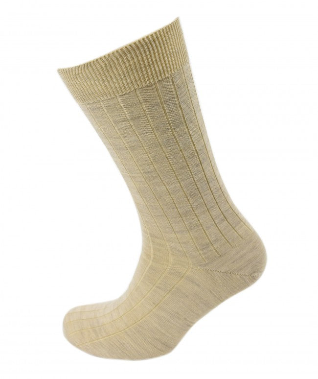 Viyella Men’s Short Merino Wool Socks – Ribbed, Hand Linked Toe, Natural