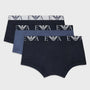 Emporio Armani 3 Pack Trunk - Stretch Cotton with Core Logo - Navy blue